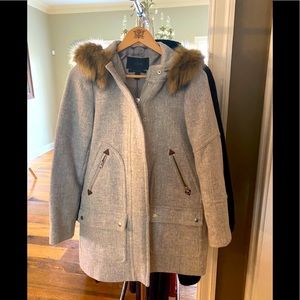 J.Crew wool pea coat with detachable fur hood